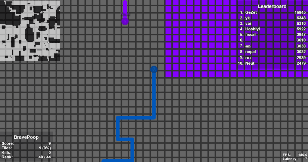 A player expanding their territory in TileMan.io, capturing tiles on a grid.