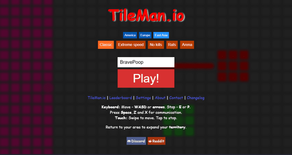 Player controlling their character in the game TileMan.io, strategizing to expand their area.